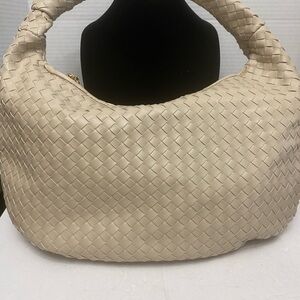 Melie Bianco Vegan Leather Brigitte Cream Woven Hobo Bag